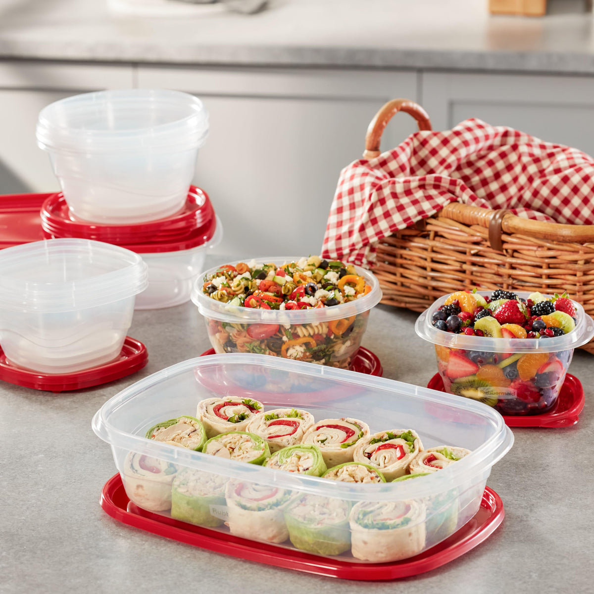 Rubbermaid TakeAlongs Food Storage Containers, 52 Piece, Ruby Red