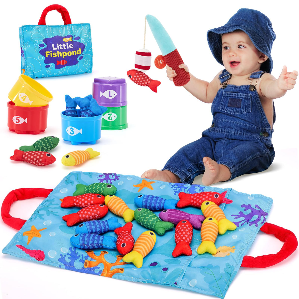 hahaland Montessori Fishing Game with Stacking Cups, 22 Pieces