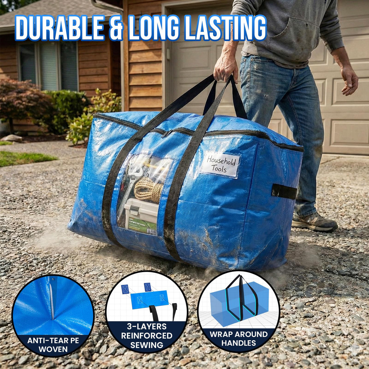 Taili Extra Large Moving Bags with Window, Blue, 4 Pack