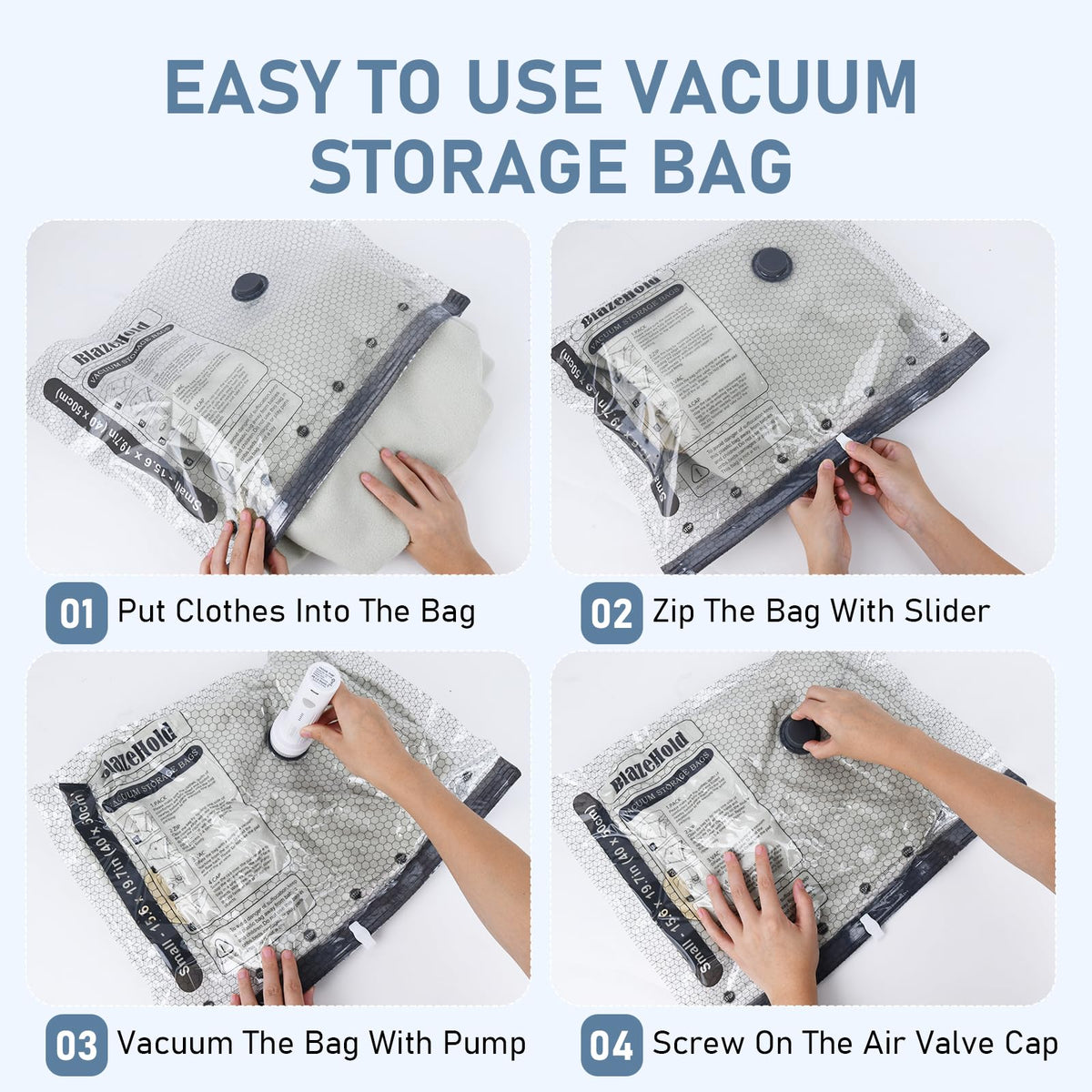 BlazeHold Travel Vacuum Bags with Rechargeable Pump, 20 Pack