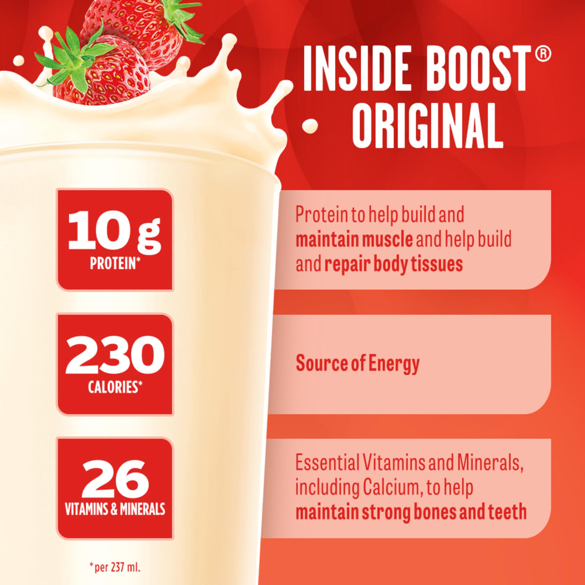 Boost Original Meal Replacement Drink, Strawberry, 237mL, 24 Pack