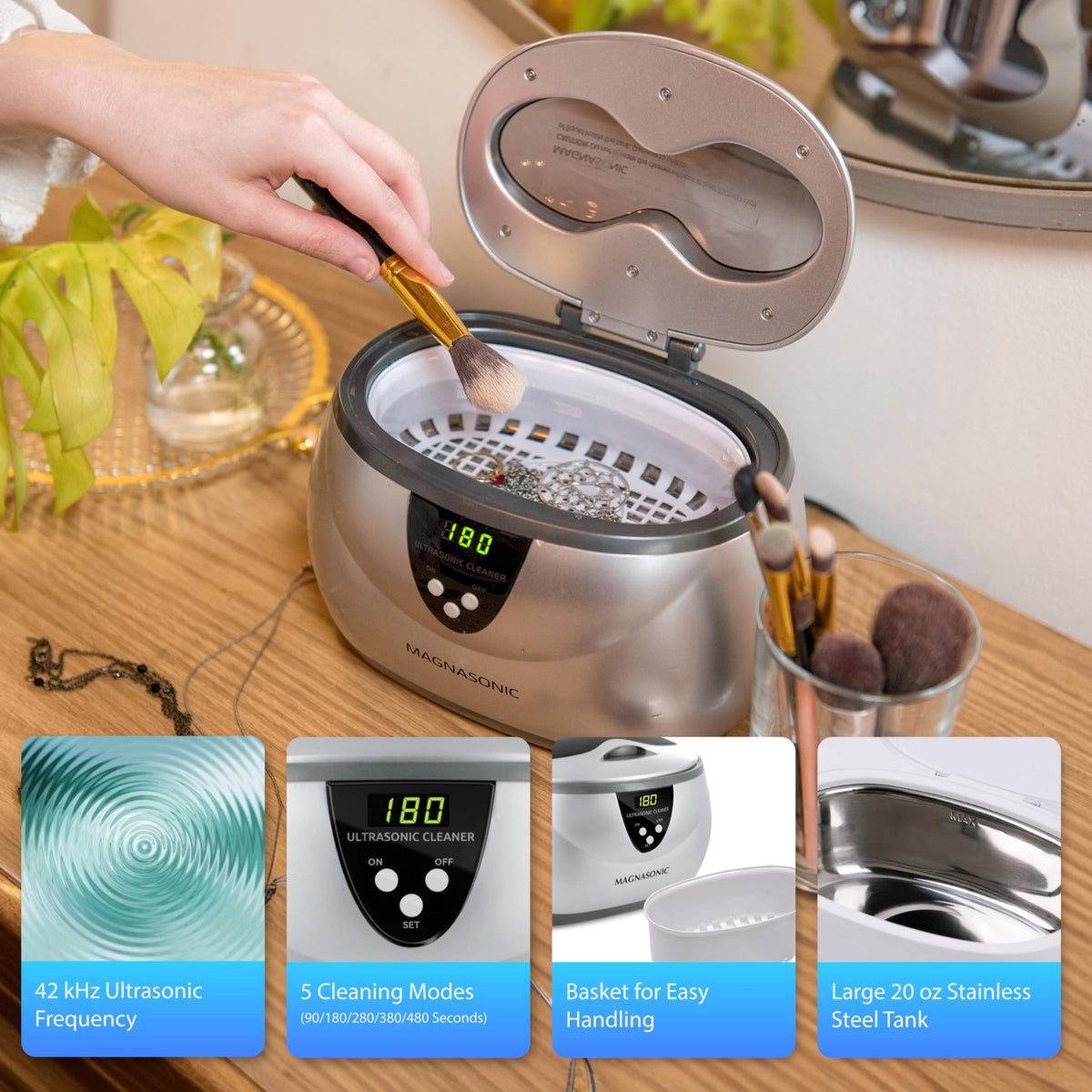 Magnasonic Ultrasonic Jewelry Cleaner, 20oz Stainless Steel Tank