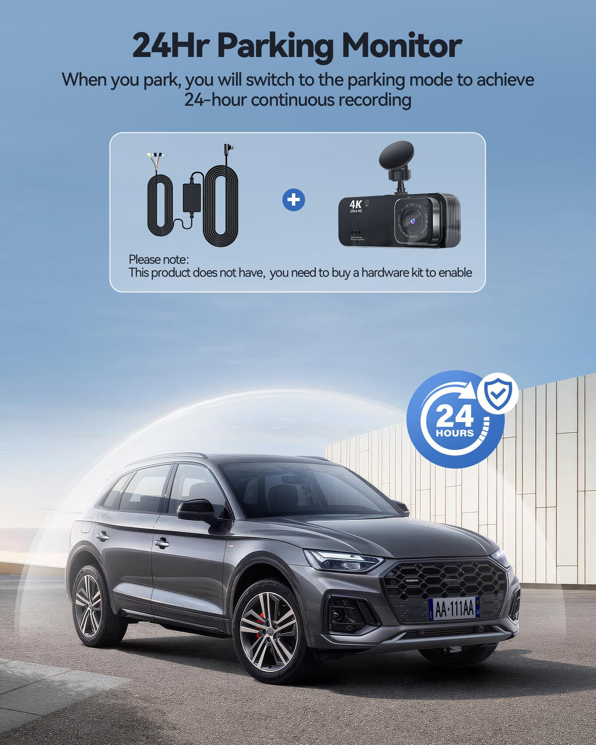 Kyltoor A4 4K Front and Rear Dash Cam with Wi-Fi, 32GB