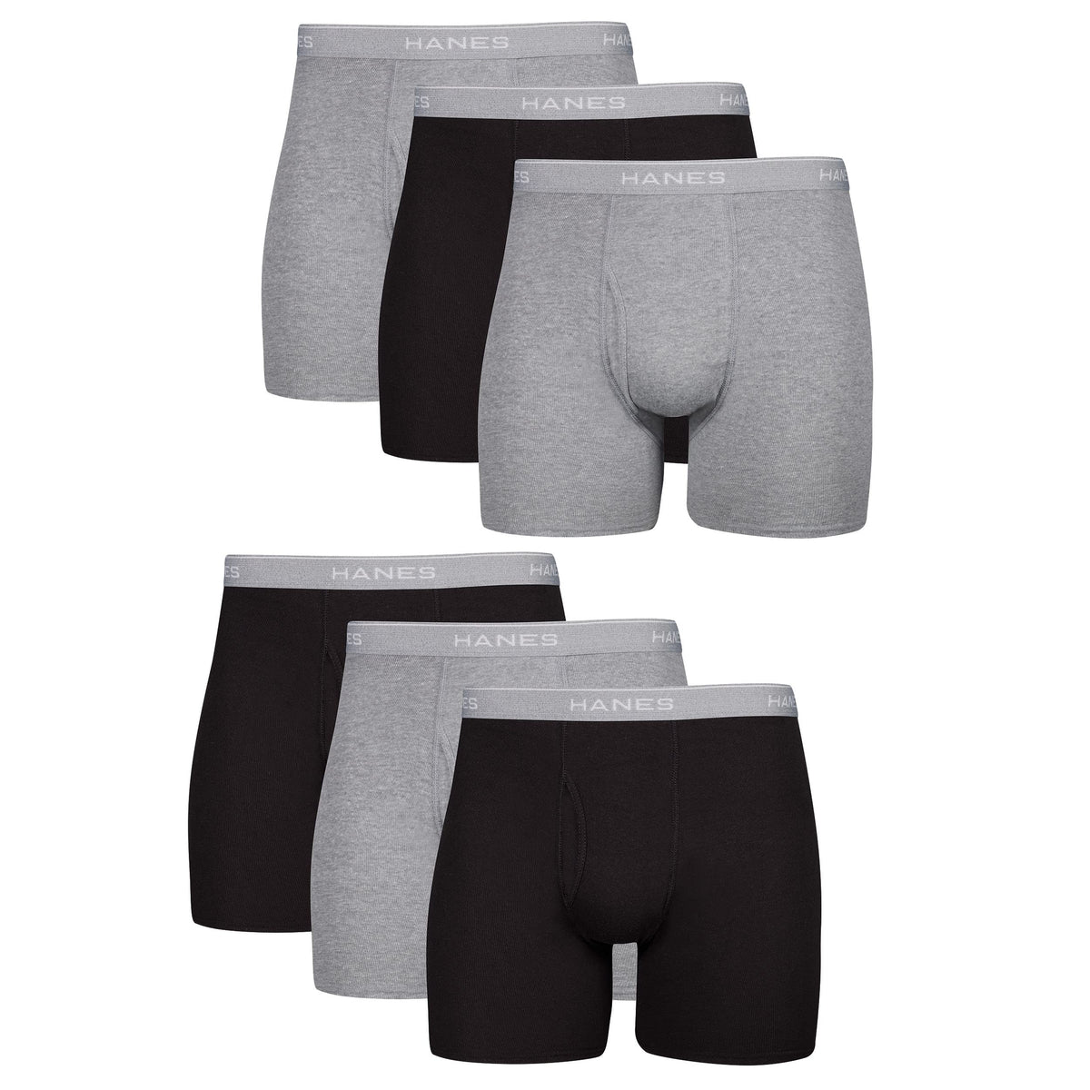 Hanes Cool Dri Boxer Briefs for Men, 6 Pack, Black/Gray, X-Large