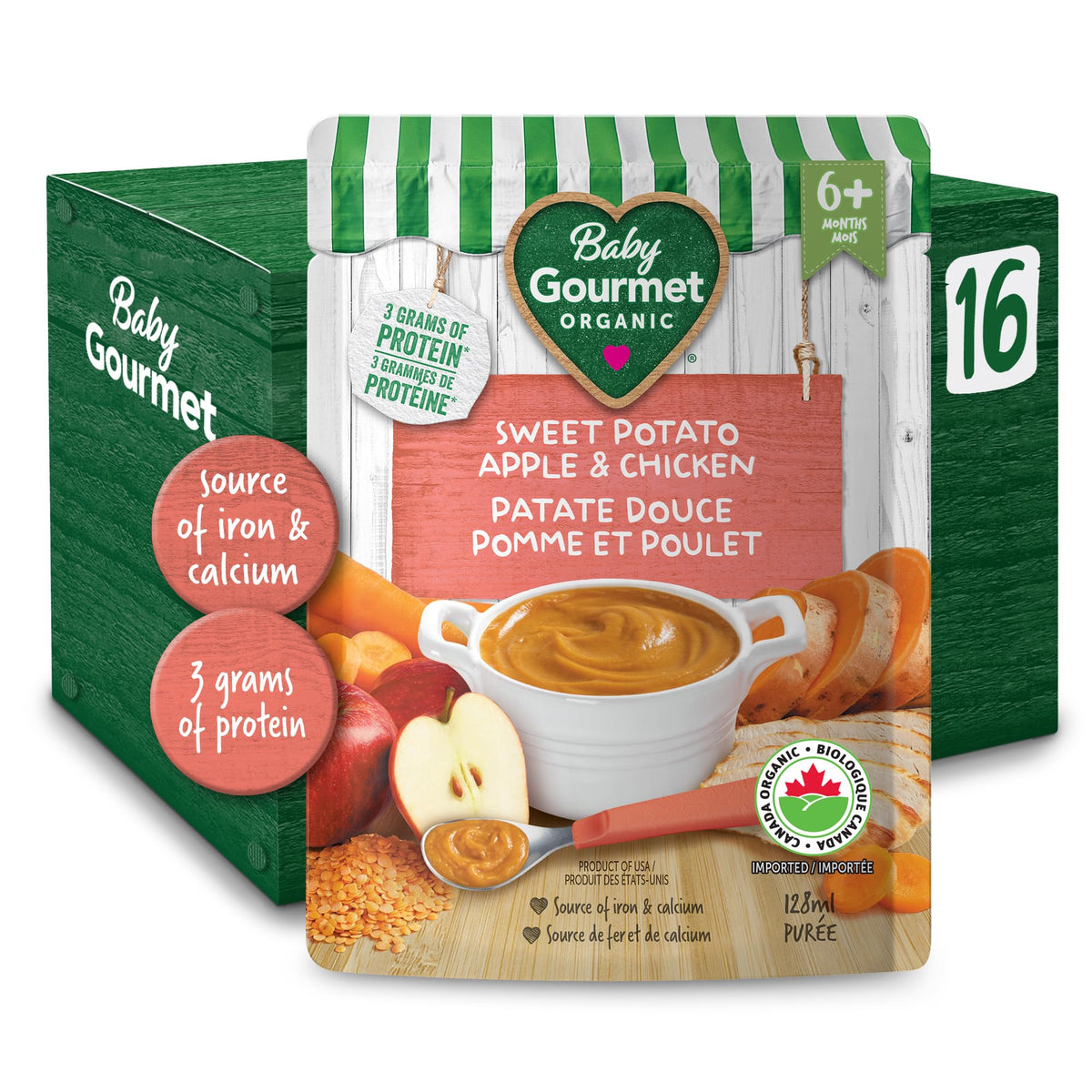 Baby Gourmet Sweet Potato Apple and Chicken Pouches, 128mL, 16 Pack