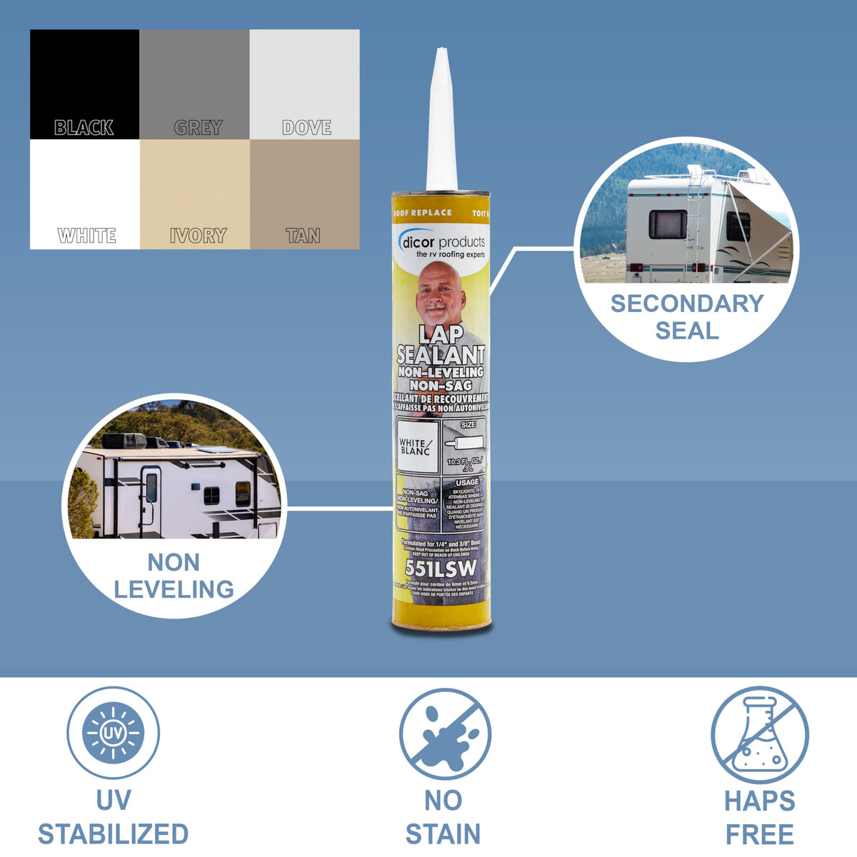 Dicor 551LSW1 White Non-Sag Roof Lap Sealant, 10.3oz Tube