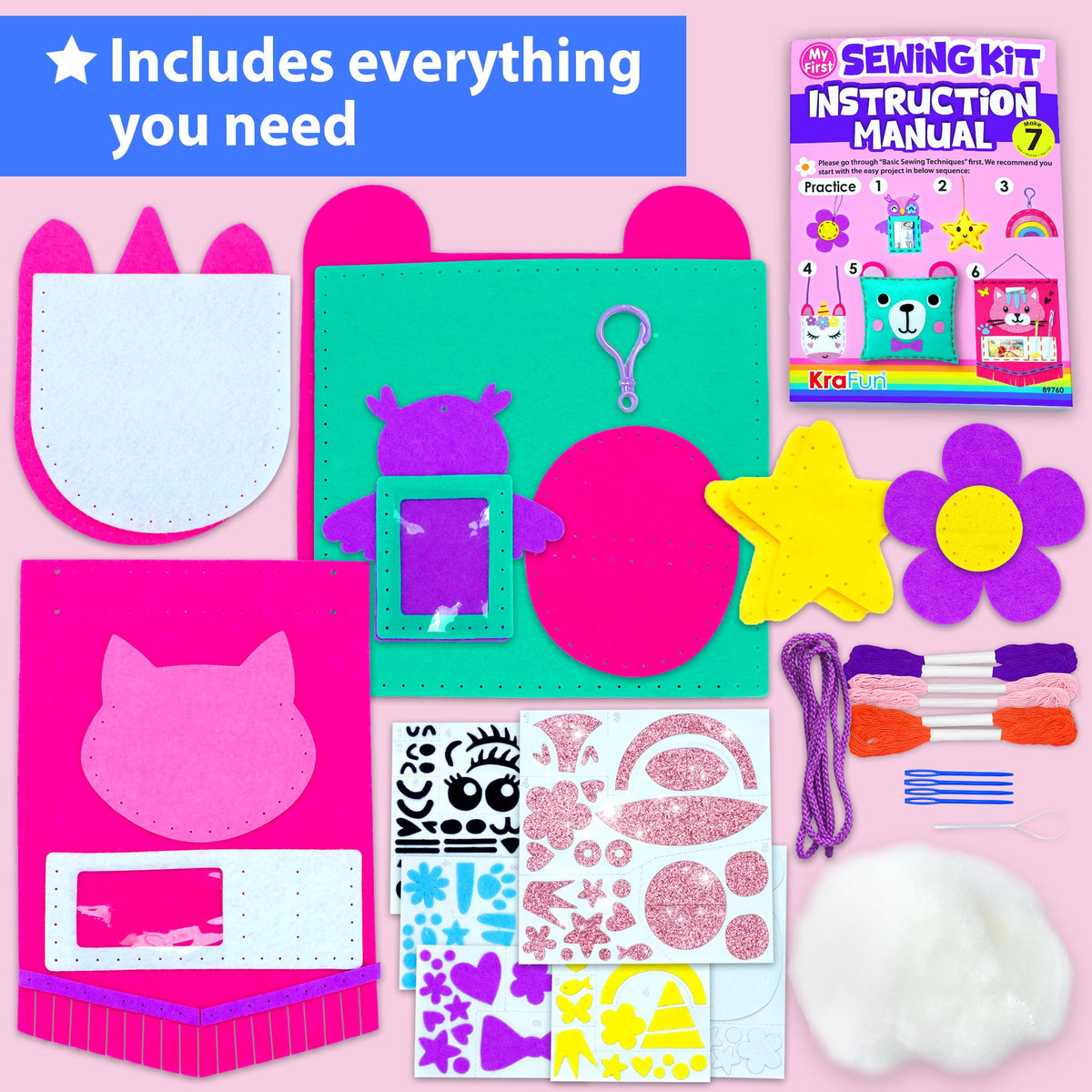 KRAFUN My First Sewing Kit for Kids, 7 Projects