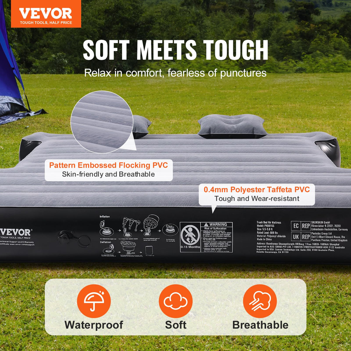 VEVOR Truck Bed Air Mattress, 5.5-5.8 ft Short Truck Beds