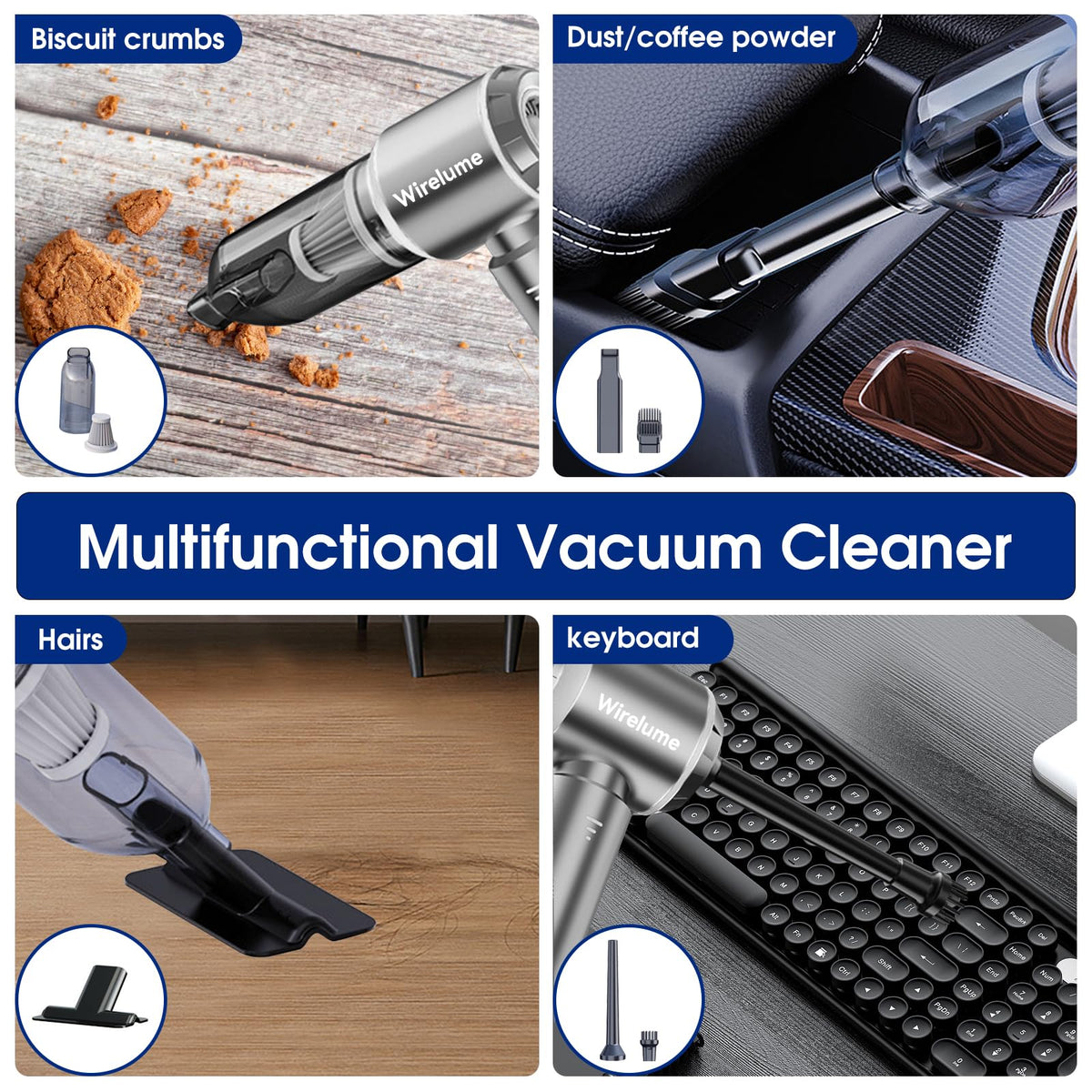 Cordless Handheld Car Vacuum Cleaner, 22000 Pa, Grey