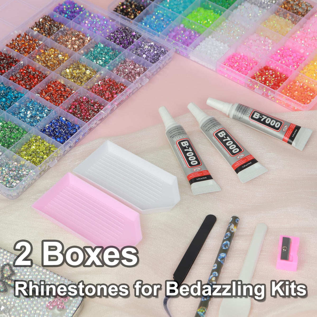 BAOYAALIN 56-Colour 3mm Resin Rhinestone Kit with B7000 Glue