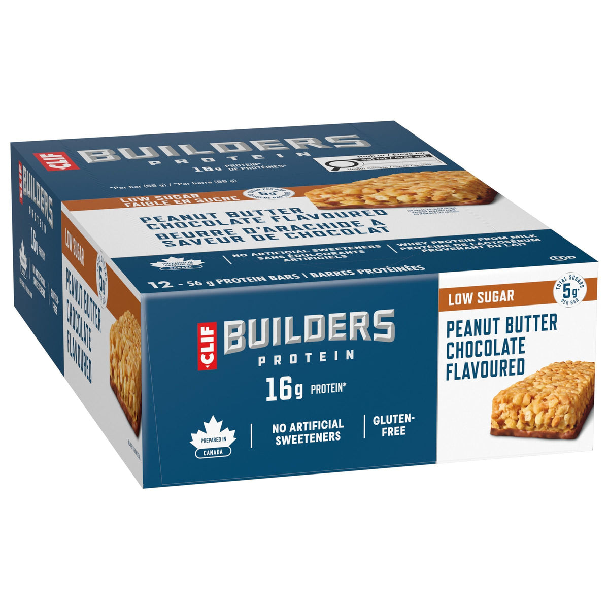 CLIF Builders Low Sugar Protein Bar, Peanut Butter Chocolate, 12 Pack