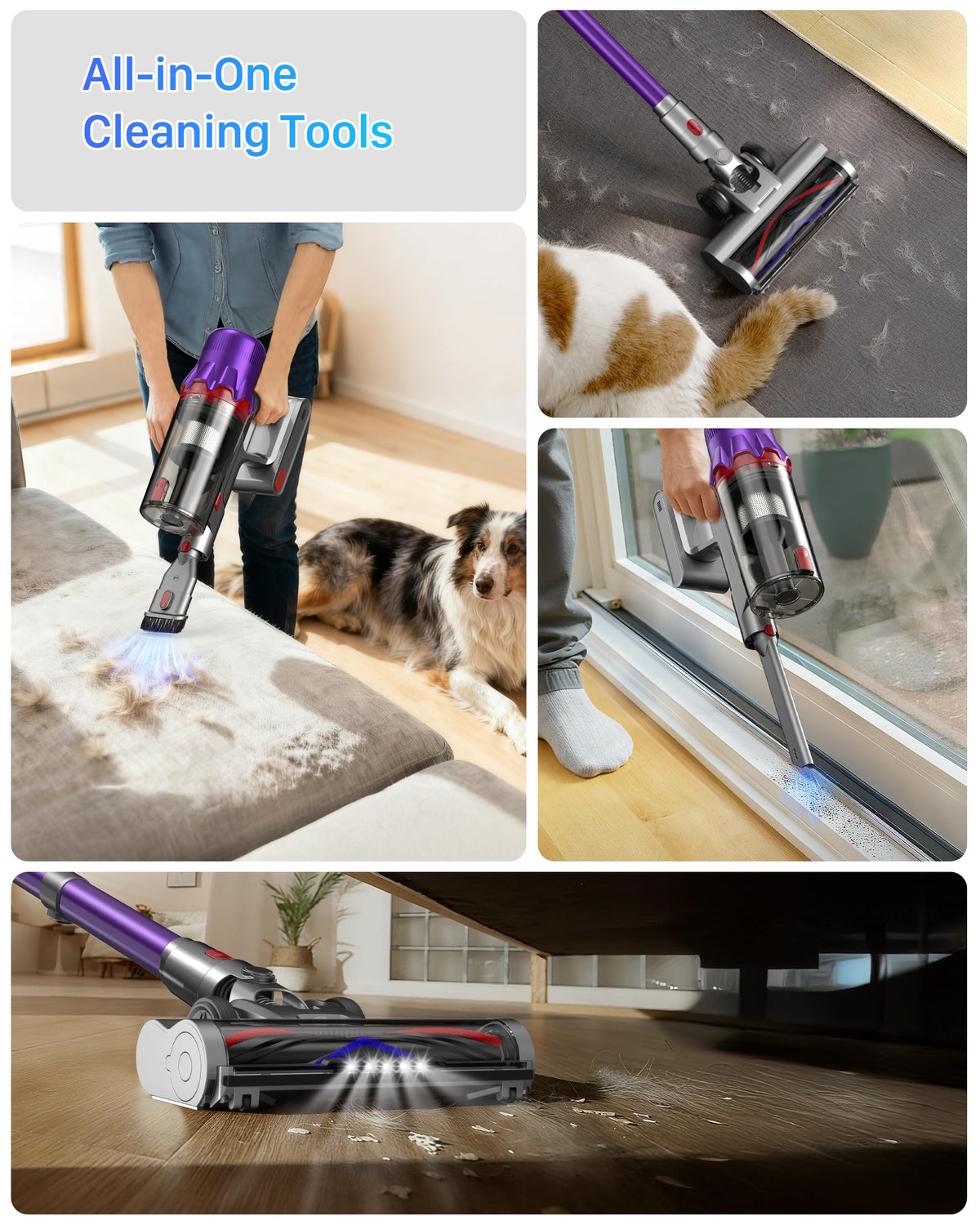 Cordless Stick Vacuum Cleaner with HEPA Filter, 55 Min Runtime