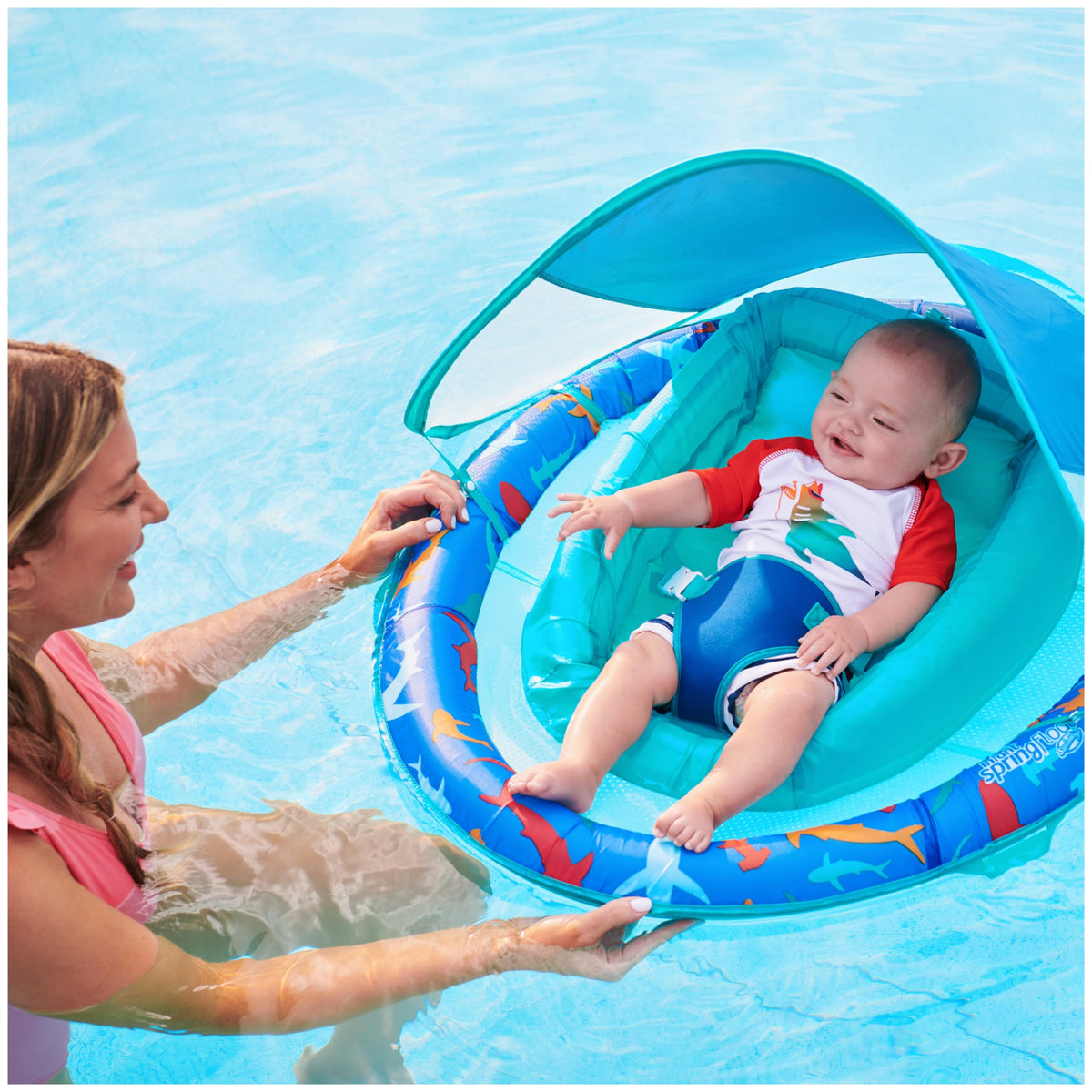 Swimways Infant Spring Float with Canopy, 3-9 Months, Shark
