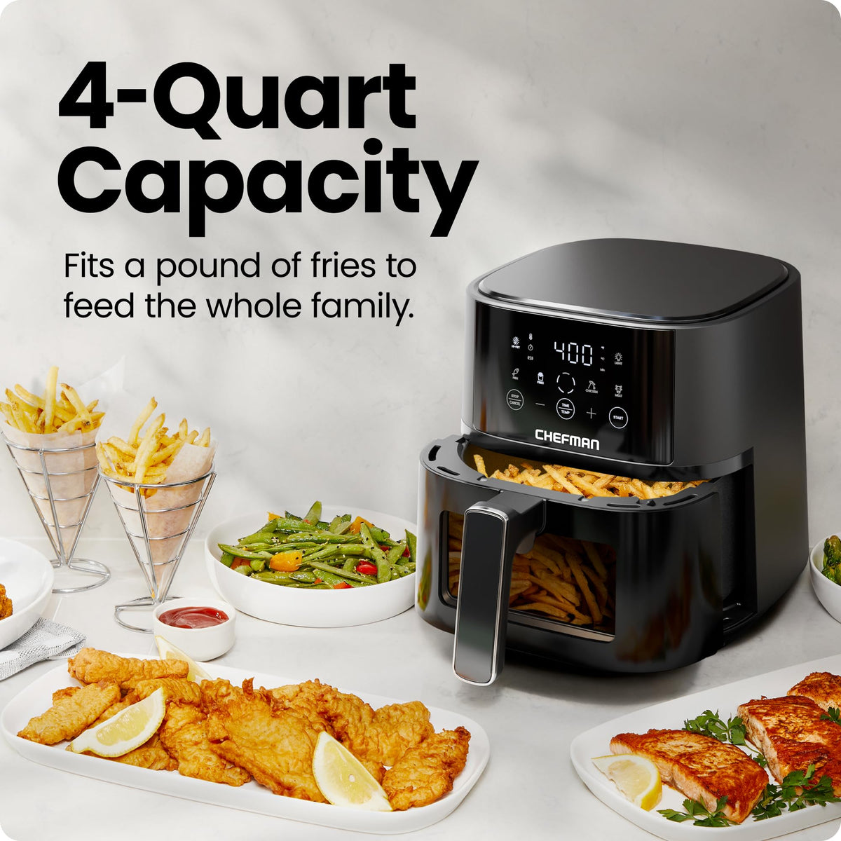Chefman Air Fryer with Hi-Fry Technology, 4 QT, Black