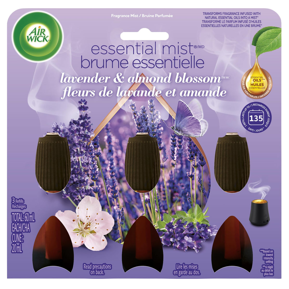 Air Wick Essential Mist Refill, Lavender and Almond Blossom, 3 Count