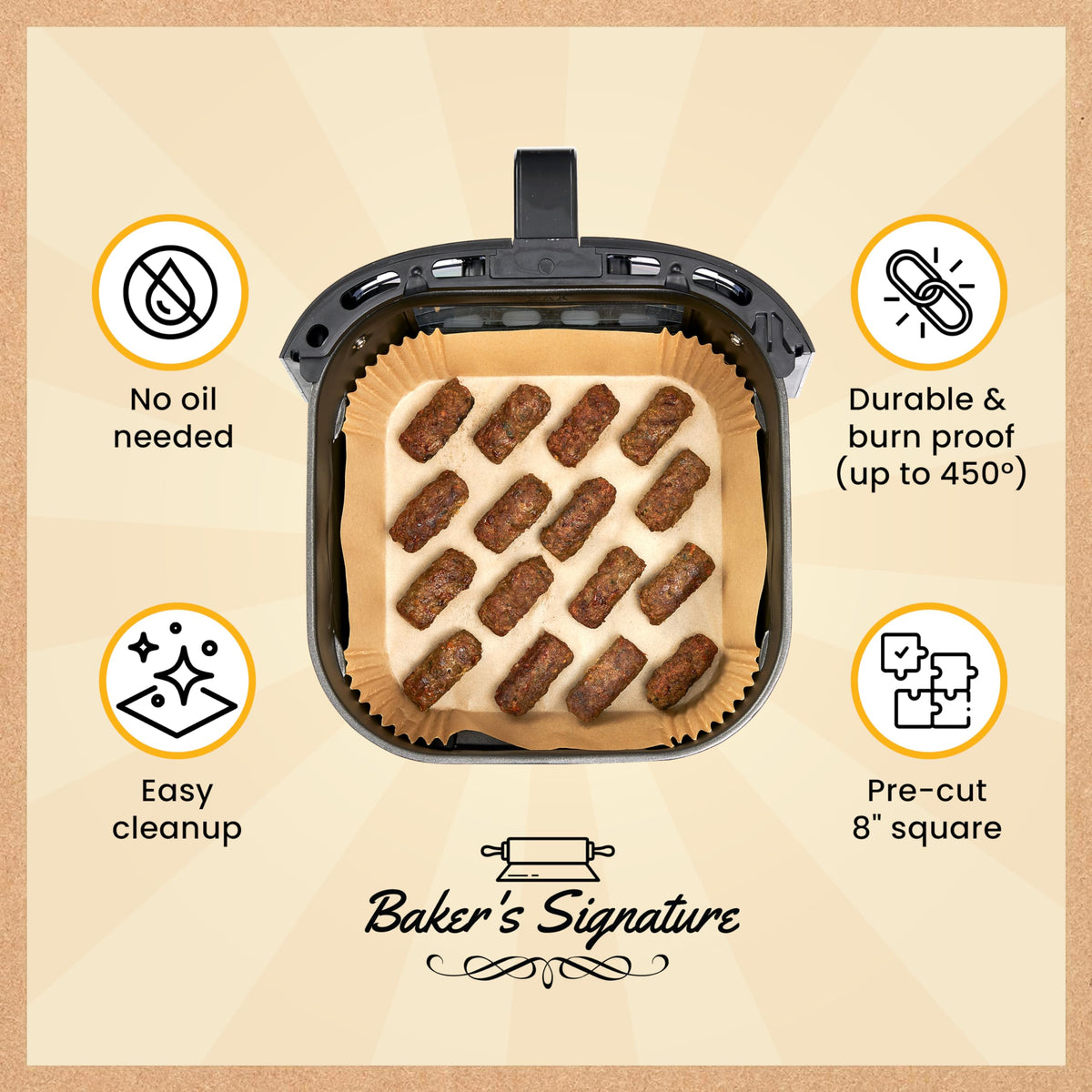 Baker's Signature Air Fryer Parchment Liners, 8 in Square, 250 Count