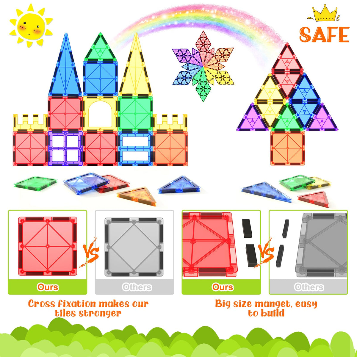 Magnetic Building Tiles for Kids, 40 Pieces