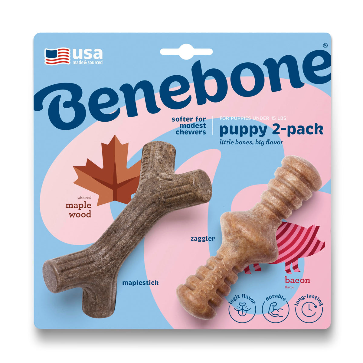 Benebone Puppy Maplestick & Zaggler Chew Toys, Tiny, 2-Pack
