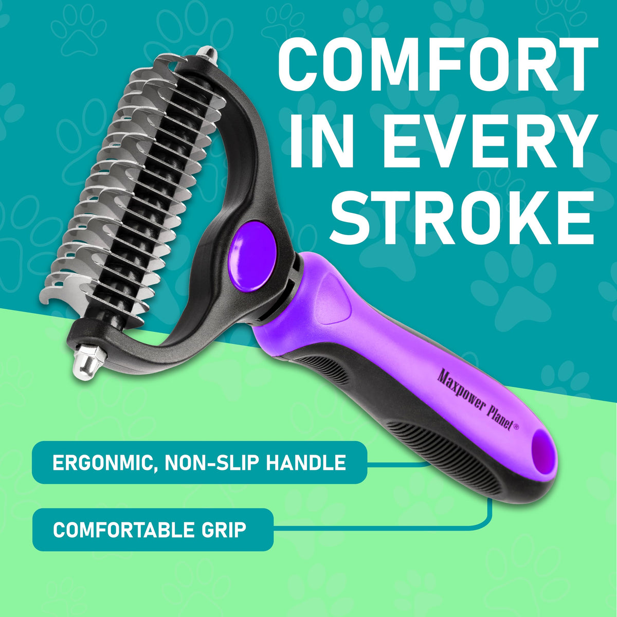 Maxpower Planet Double-Sided Pet Grooming Brush, Purple