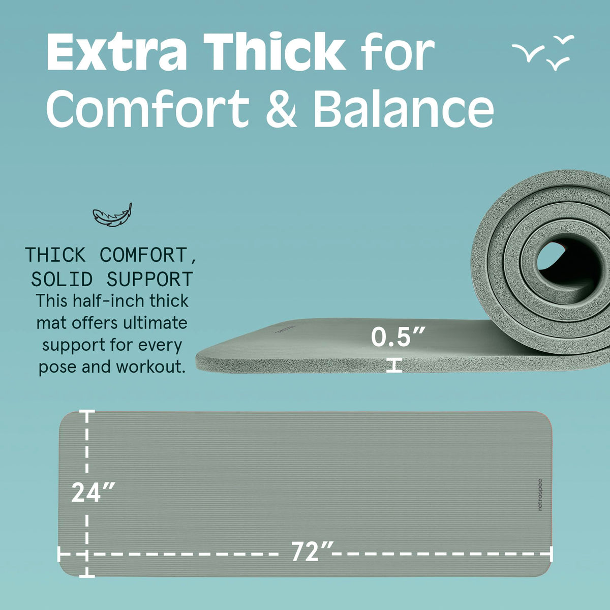 Retrospec Solana Yoga Mat, 1/2 Inch Thick, Sage
