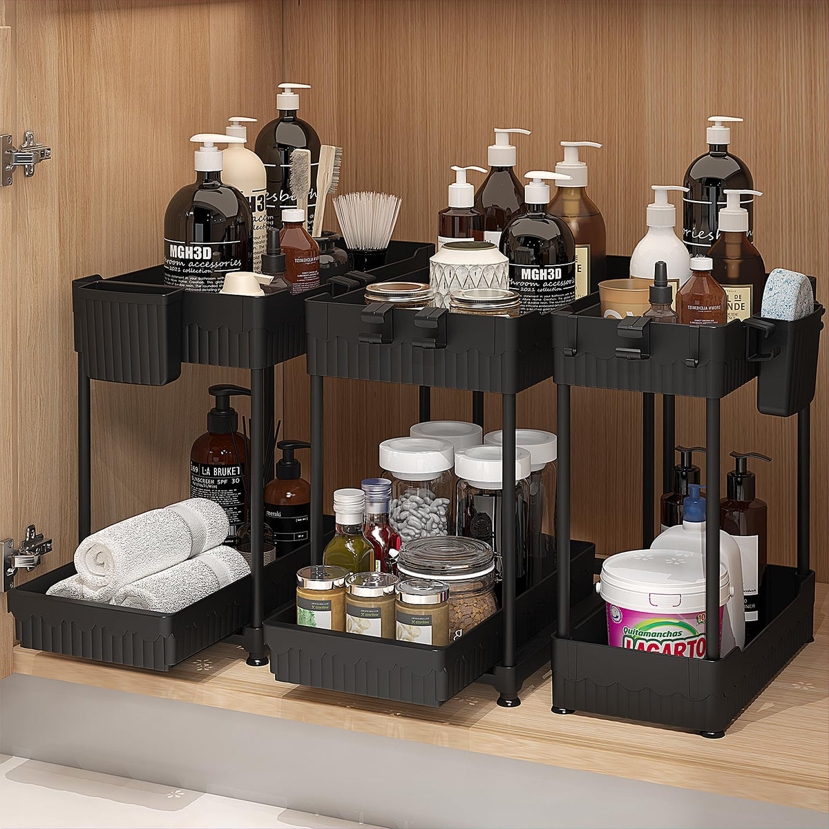 Sevenblue Under Sink Organizer, 2 Tier, 3 Pack, Black
