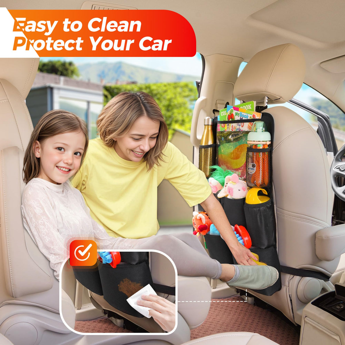 SURDOCA Car Seat Back Organizer with 11-Inch Tablet Holder, Black