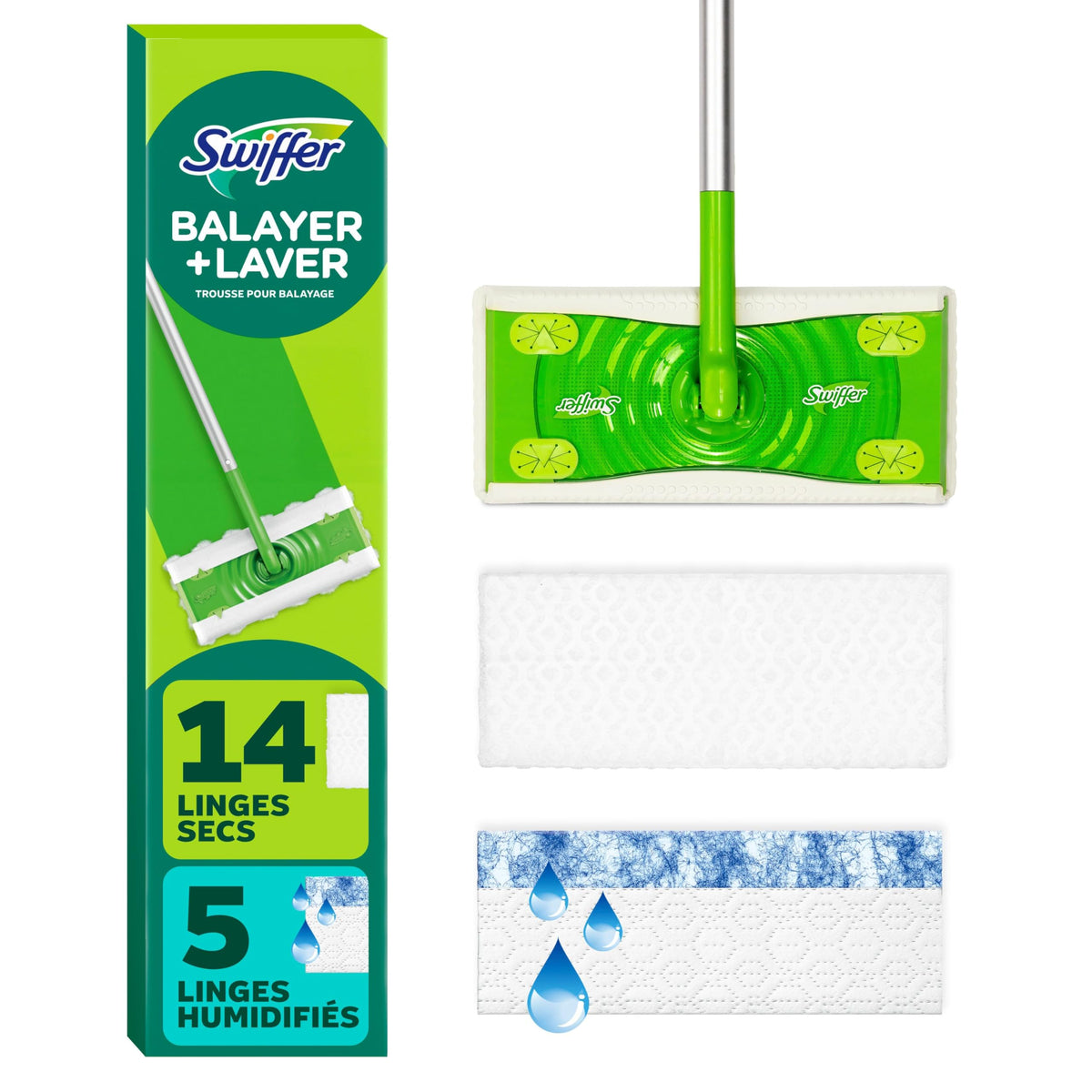 Swiffer Sweep + Mop Starter Kit, 1 Sweeper, 14 Dry Pads, 5 Wet Pads
