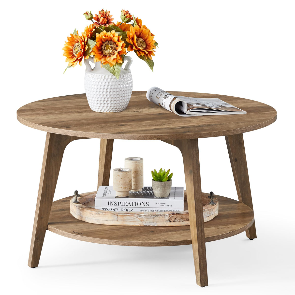 VASAGLE MAEZO Round Coffee Table, 80 x 45 cm, Honey Brown (ULCT243K41)