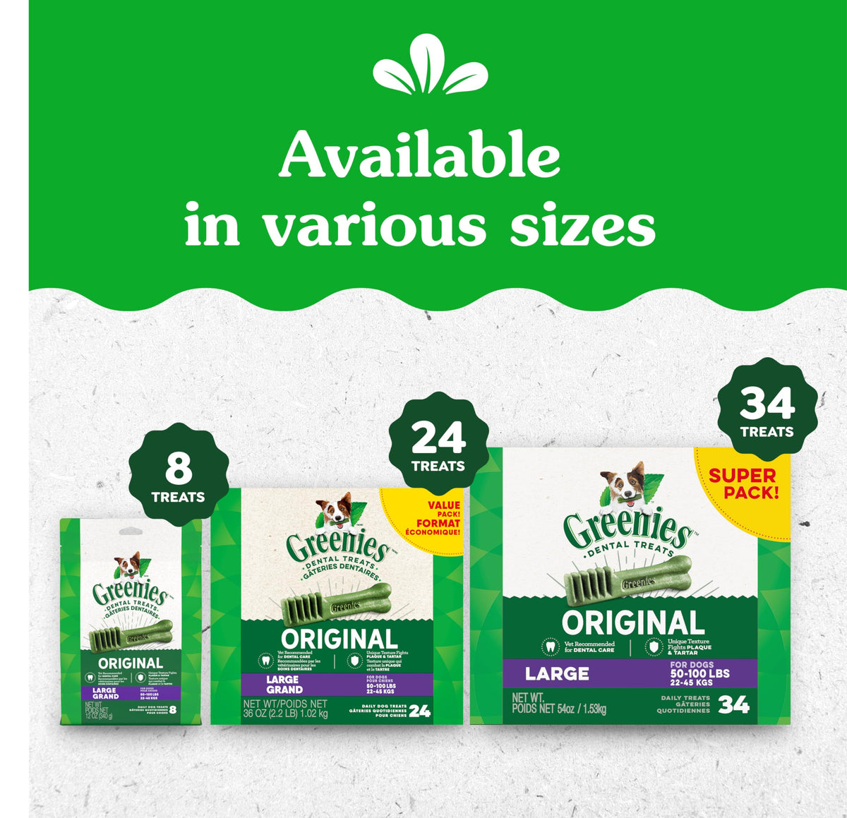 GREENIES Original Large Dental Dog Treats, 34 Count