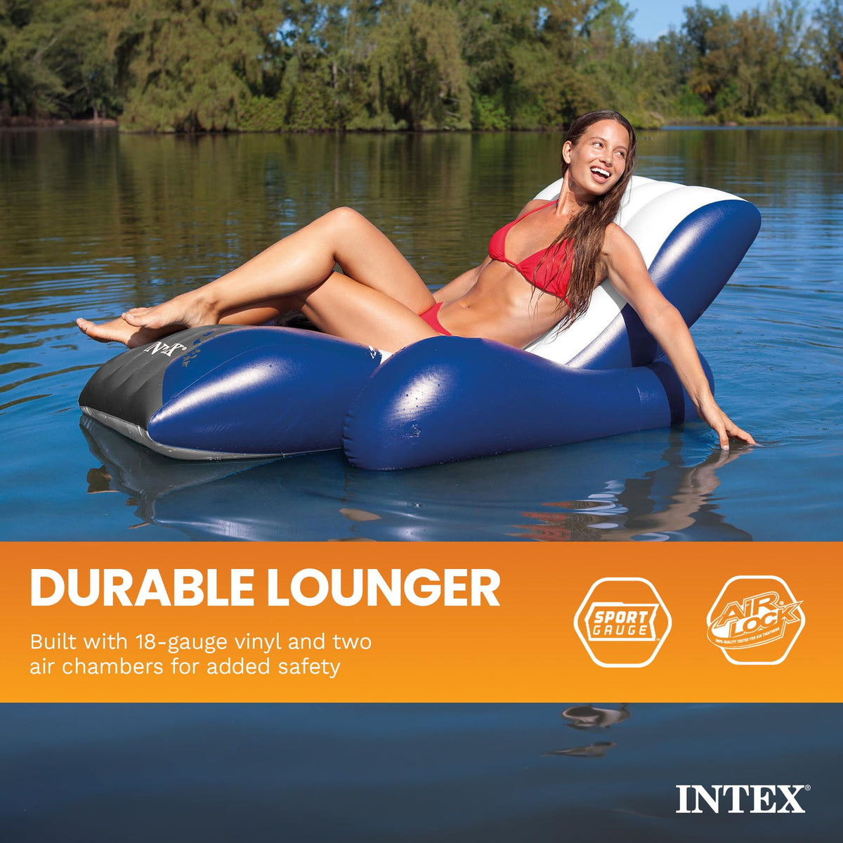 Intex Floating Recliner Inflatable Lounge, 71 x 53 Inch, Blue, 58868EP