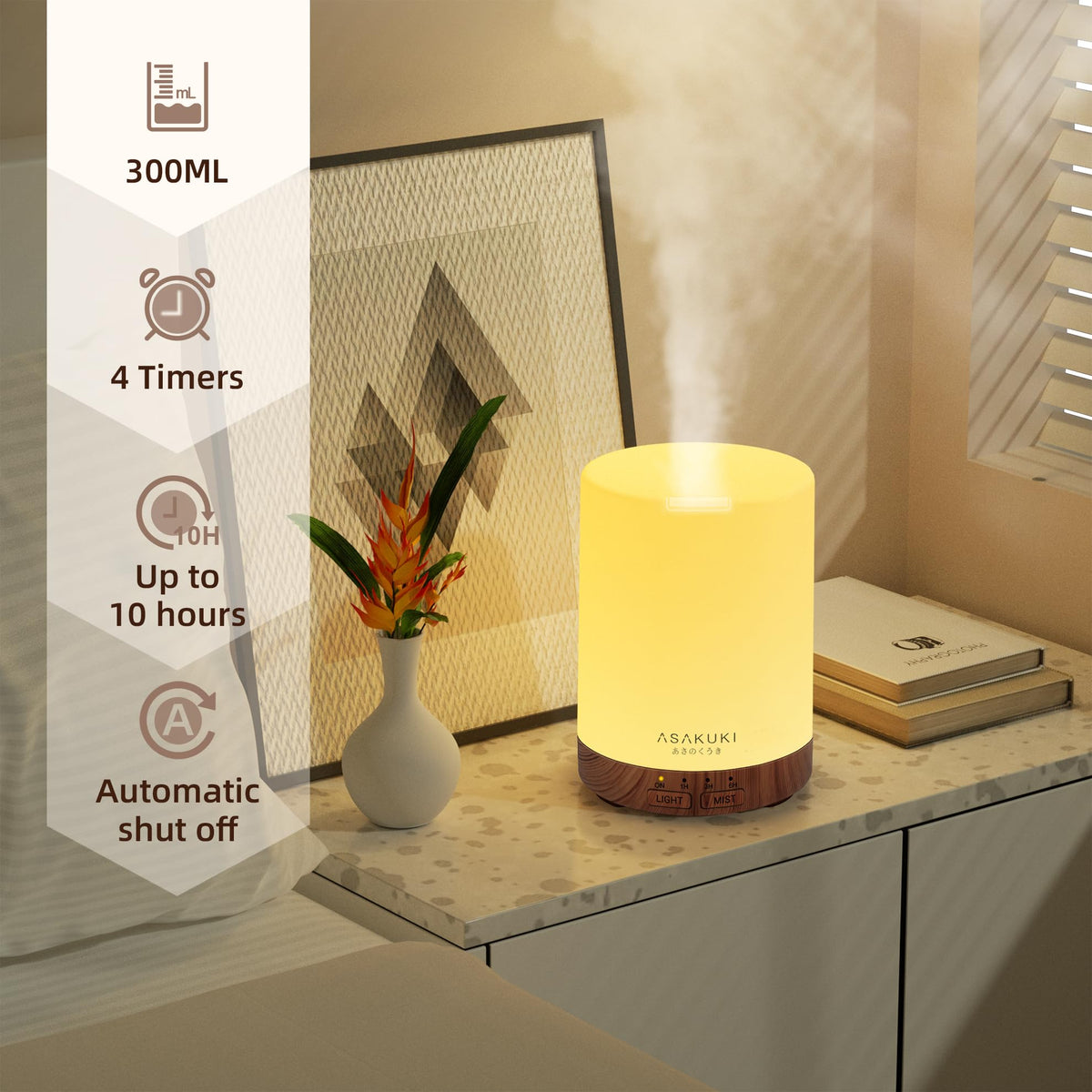 Asakuki 300ml Essential Oil Diffuser, 7 LED Light Colors