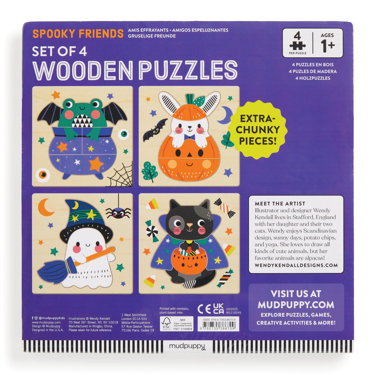 Mudpuppy Halloween Wooden Puzzles, Set of 4