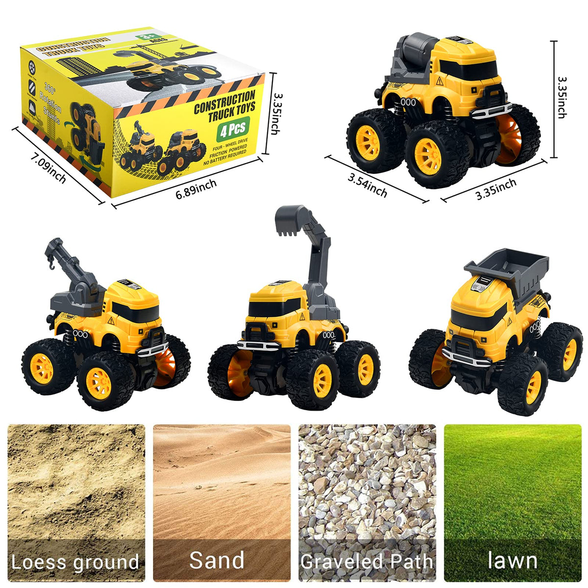 Construction Monster Truck Toys, 4 Pcs