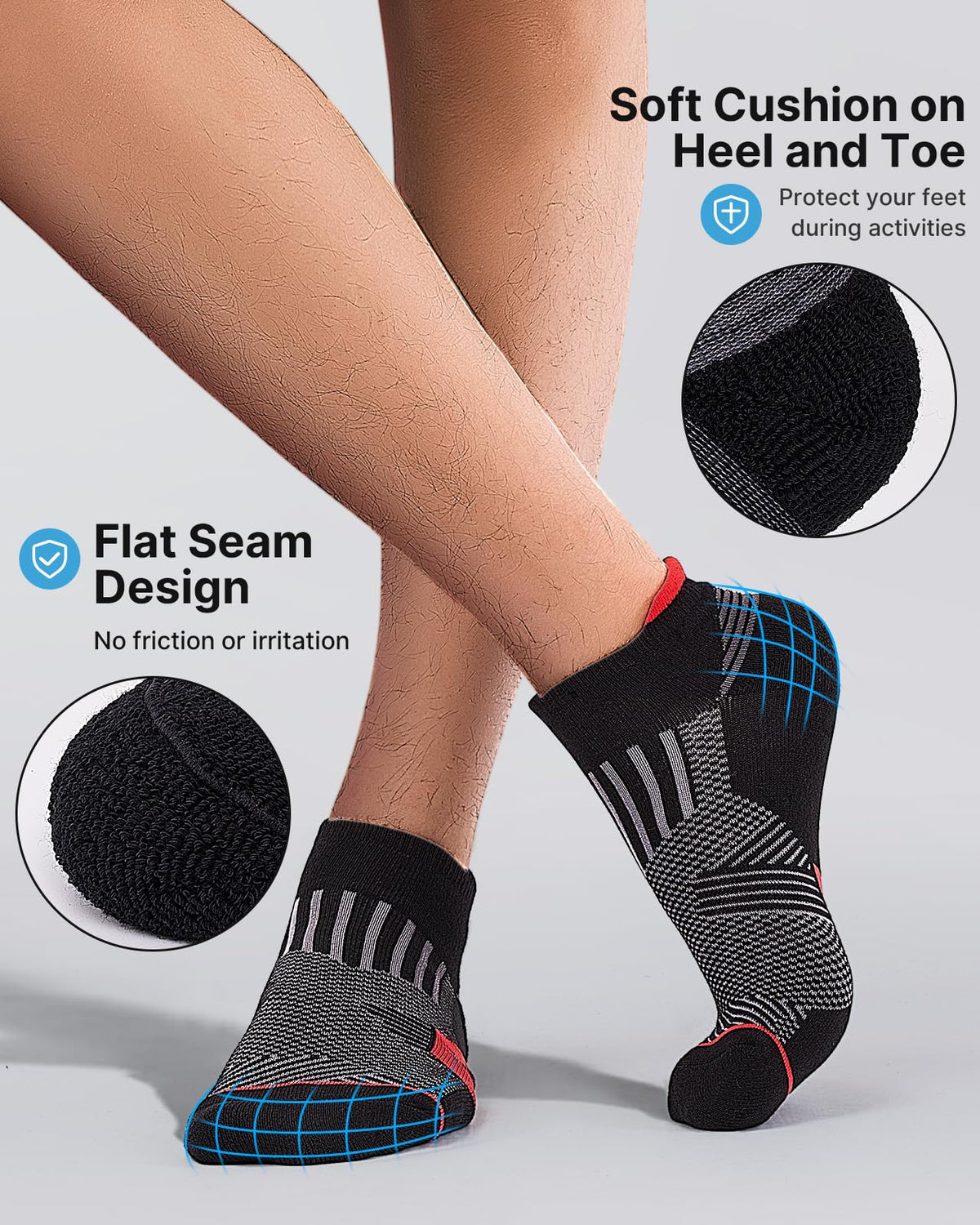 Niorasen Men's Low Cut Ankle Socks, 6 Pairs, Multicolor, 9-12
