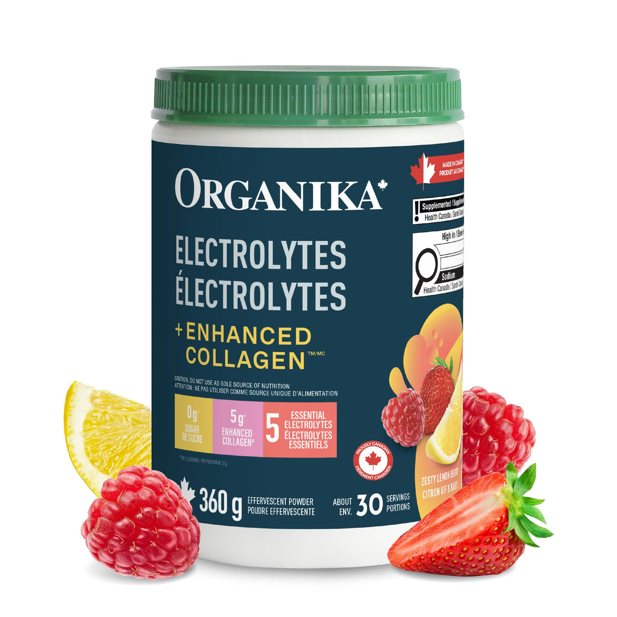 Organika Electrolytes + Collagen Powder, Zesty Lemon Berry, 360 g