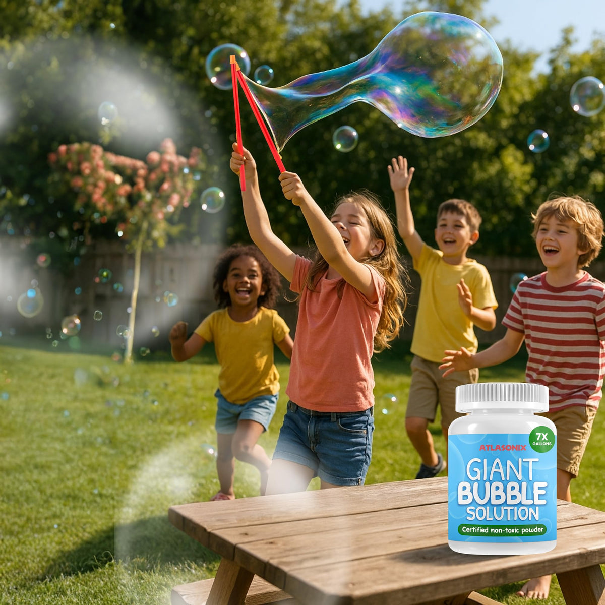 Giant Bubble Solution Powder Mix with Wands, Makes 7 Gallons