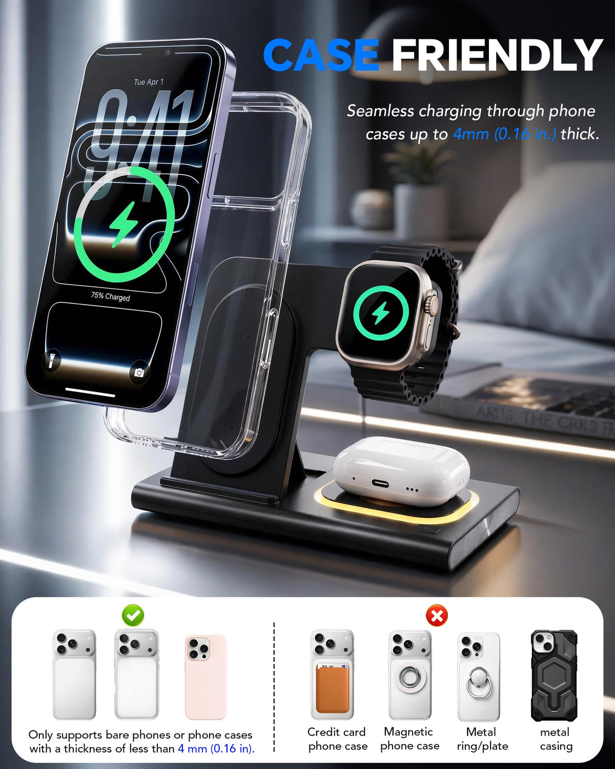 3 in 1 Foldable Wireless Fast Charging Station for Apple Devices