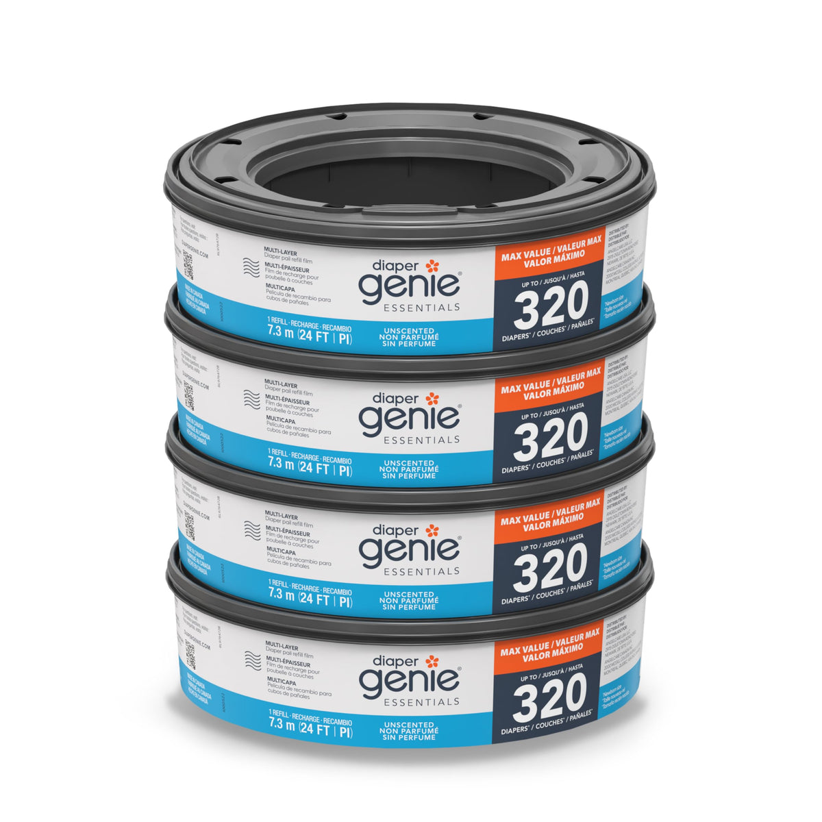 Diaper Genie Essentials Round Refill, Unscented (4 Pack)