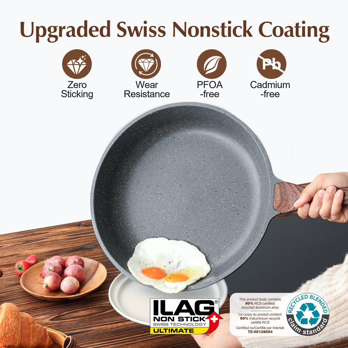 Sensarte Nonstick Frying Pan, 12.5 Inch, Swiss Granite Coating