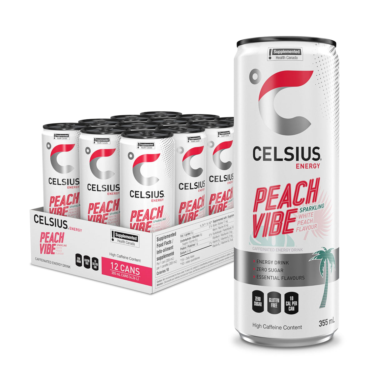 Celsius Sparkling Peach Vibe Energy Drink, 355ml, Pack of 12