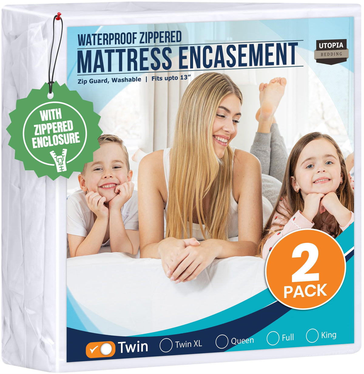 Utopia Bedding Zippered Waterproof Mattress Encasement, Twin, 2 Pack