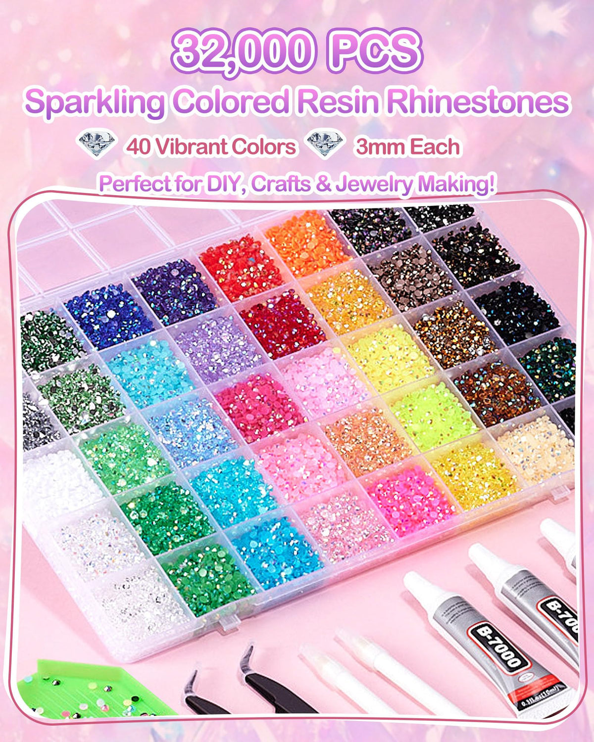Bedazzling Kit, 62000 Pieces, 64 Cells, with B7000 Glue