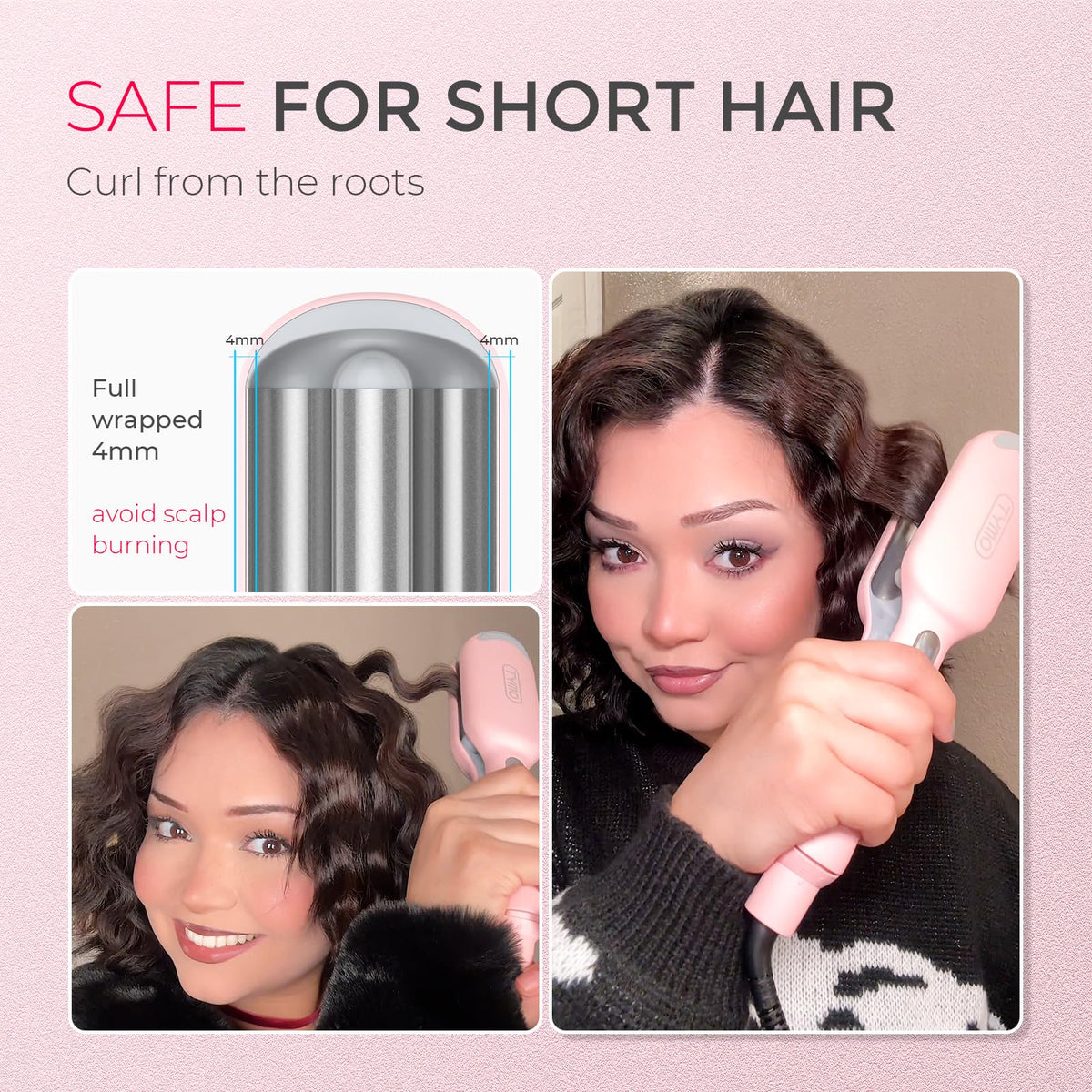TYMO ROVY 3-Barrel Ionic Hair Waver, 1 in, Pink