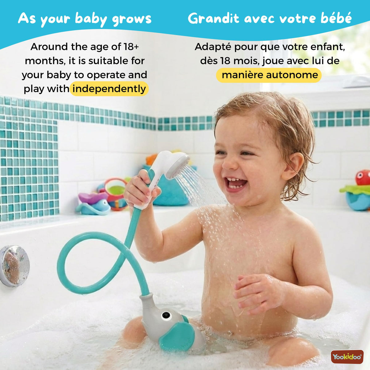 Yookidoo Elephant Baby Bath Shower Head, Teal (40212)