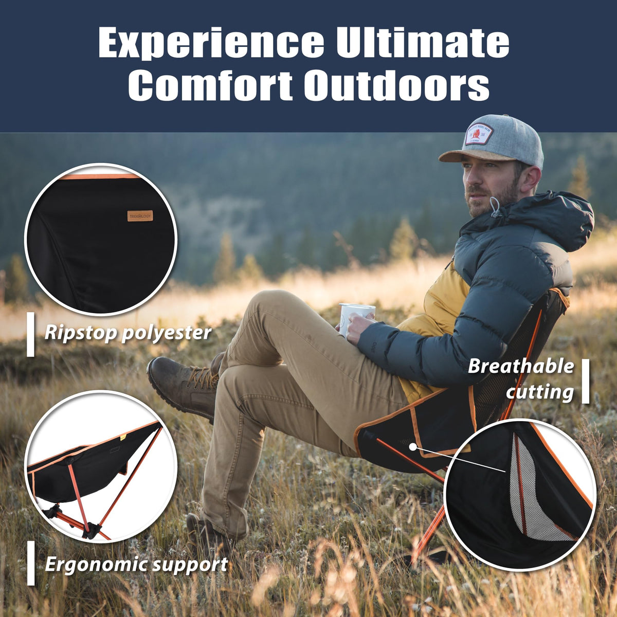 TREKOLOGY YIZI GO Ultralight Folding Camping Chair, Black