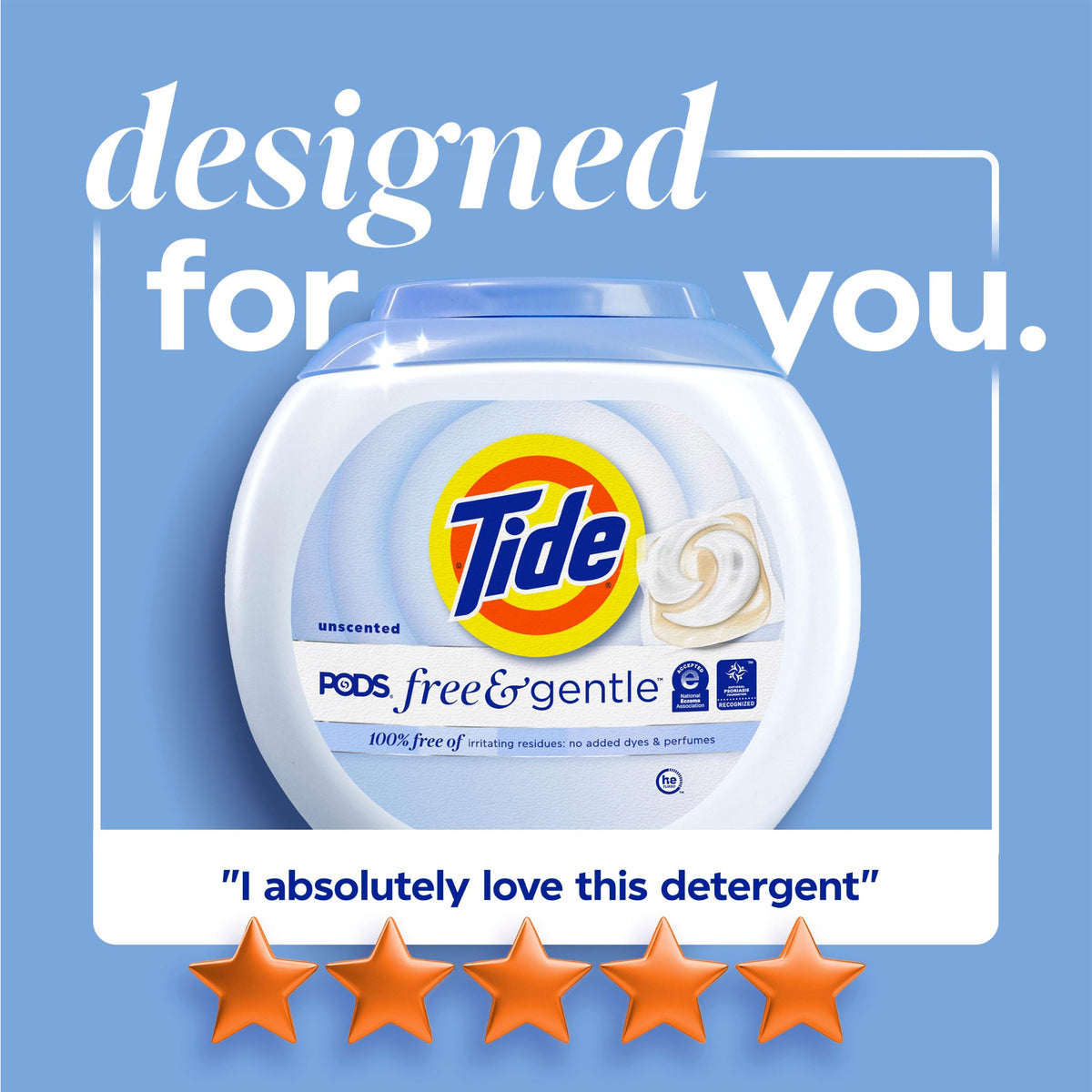 Tide PODS Free & Gentle Laundry Detergent Pacs, 76 Count