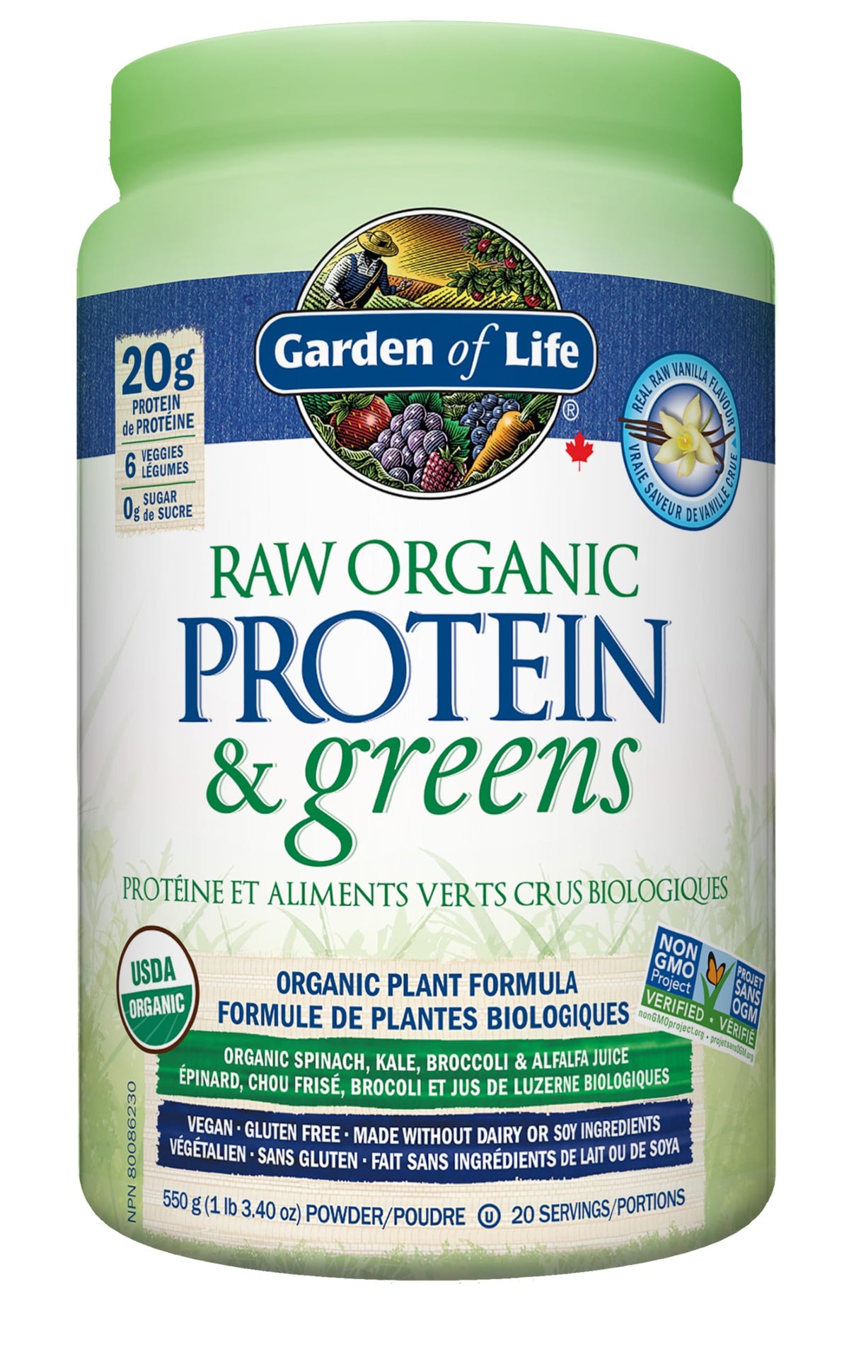 Garden of Life Raw Organic Protein & Greens, Vanilla, 550 Gram