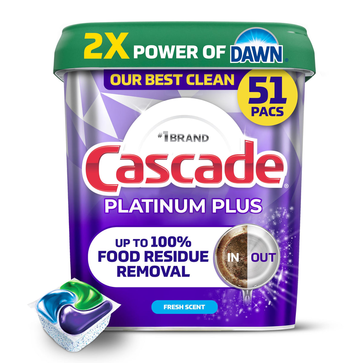 Cascade Platinum Plus Dishwasher Detergent Pods, Fresh, 51 Count