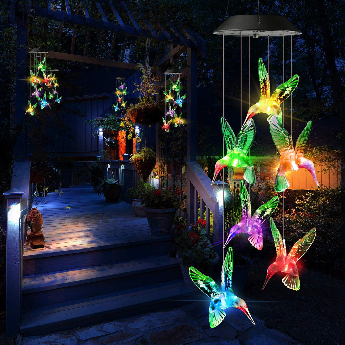 Toodour Colour Changing Solar Hummingbird Wind Chimes