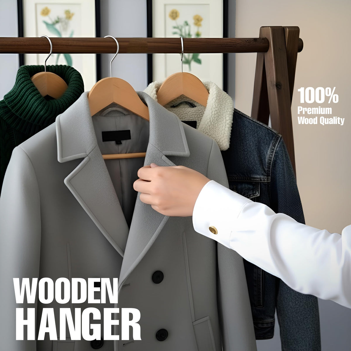 Utopia Home Wooden Hangers with 360° Hook, 20-Pack, Natural